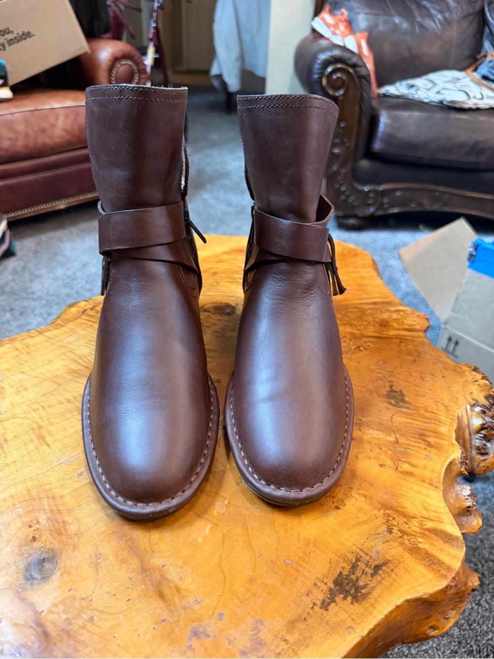 UGG Elysian Women's 1095792 Coconut Brown Leather Harness Ankle Boots Size 8 - Picture 2 of 10